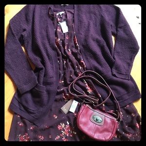 Maurices floral dress & cardigan & BOC bag